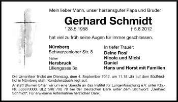 Traueranzeige von Gerhard Schmidt von Hersbrucker Zeitung