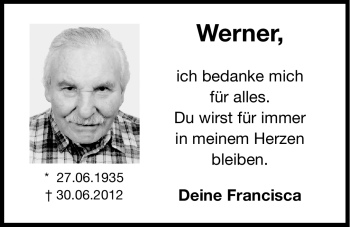 Traueranzeige von Werner  von Hersbrucker Zeitung