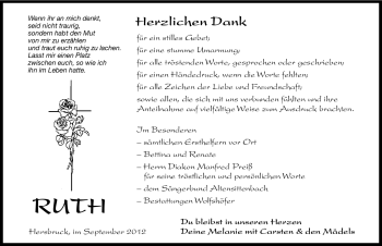 Traueranzeige von Ruth  von Hersbrucker Zeitung
