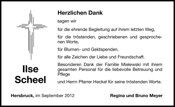 Traueranzeige von Ilse Scheel von Hersbrucker Zeitung