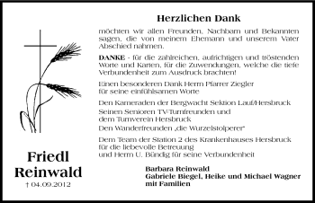 Traueranzeige von Friedl Reinwald von Hersbrucker Zeitung