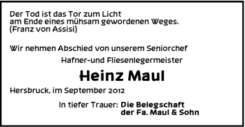 Traueranzeige von Heinz Maul von Hersbrucker Zeitung