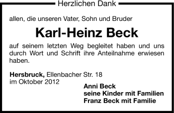 Traueranzeige von Karl-Heinz Beck von Hersbrucker Zeitung