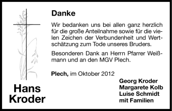 Traueranzeige von Hans Kroder von Hersbrucker Zeitung