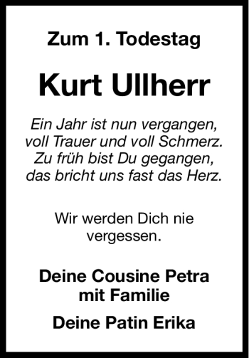 Traueranzeige von Kurt Ullherr von Hersbrucker Zeitung