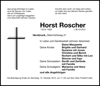Traueranzeige von Horst Roscher von Hersbrucker Zeitung