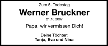 Traueranzeige von Werner Bruckner von Hersbrucker Zeitung