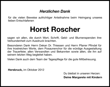 Traueranzeige von Horst Roscher von Hersbrucker Zeitung