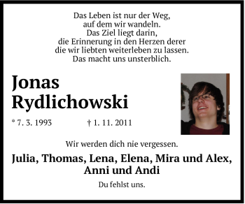 Traueranzeige von Jonas Rydlichowski von Hersbrucker Zeitung