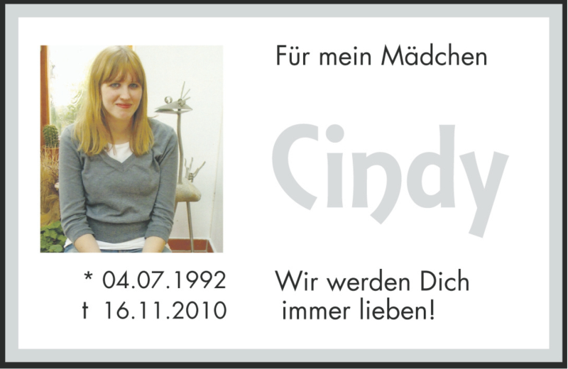  Traueranzeige für Cindy Schulz vom 16.11.2012 aus Hersbrucker Zeitung