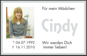 Traueranzeige von Cindy Schulz von Hersbrucker Zeitung