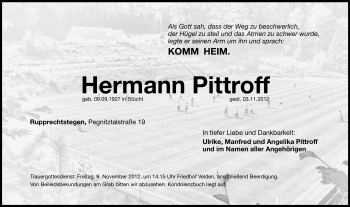 Traueranzeige von Hermann Pittroff von Hersbrucker Zeitung