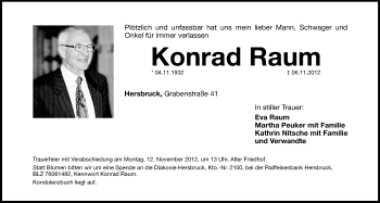 Traueranzeige von Konrad Raum von Hersbrucker Zeitung