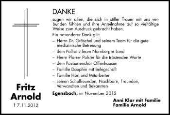 Traueranzeige von Fritz Arnold von Hersbrucker Zeitung