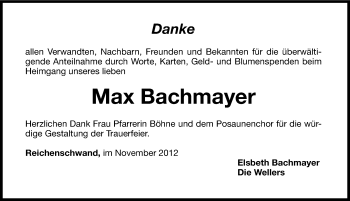 Traueranzeige von Max Bachmayer von Hersbrucker Zeitung