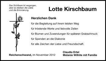 Traueranzeige von Lotte Kirschbaum von Hersbrucker Zeitung