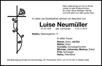 Traueranzeige von Luise Neumüller von Hersbrucker Zeitung