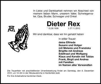 Traueranzeige von Dieter Rex von Hersbrucker Zeitung