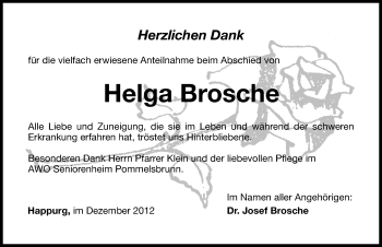 Traueranzeige von Helga Brosche von Hersbrucker Zeitung