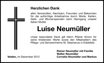 Traueranzeige von Luise Neumüller von Hersbrucker Zeitung
