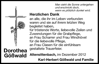 Traueranzeige von Dorothea Gößwald von Hersbrucker Zeitung
