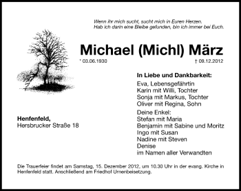 Traueranzeige von Michael März von Hersbrucker Zeitung