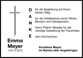 Traueranzeige von Emma Meyer von Hersbrucker Zeitung