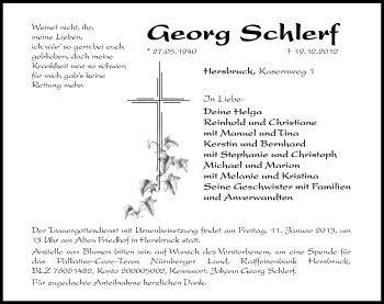 Traueranzeige von Georg Schlerf von Hersbrucker Zeitung