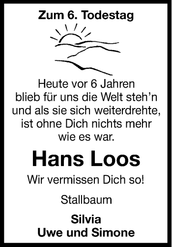 Traueranzeige von Hans Loos von Hersbrucker Zeitung
