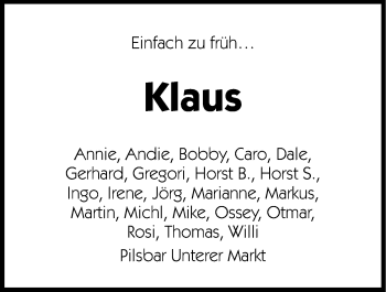 Traueranzeige von Klaus  von Hersbrucker Zeitung