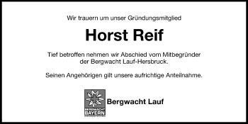 Traueranzeige von Horst Reif von Hersbrucker Zeitung