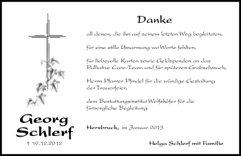 Traueranzeige von Georg Schlerf von Hersbrucker Zeitung