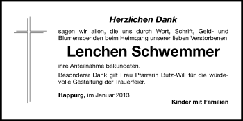 Traueranzeige von Lenchen Schwemmer von Hersbrucker Zeitung