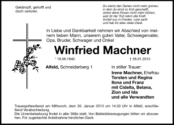 Traueranzeige von Winfried Machner von Hersbrucker Zeitung