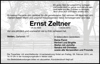 Traueranzeige von Ernst Zeltner von Hersbrucker Zeitung