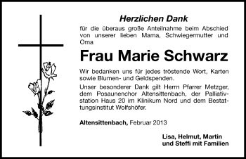 Traueranzeige von Marie Schwarz von Hersbrucker Zeitung