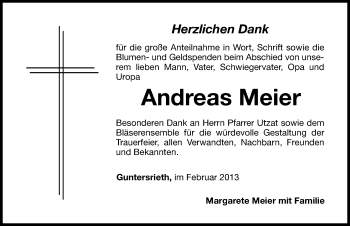 Traueranzeige von Andreas Meier von Hersbrucker Zeitung
