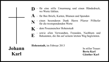 Traueranzeige von Johann Karl von Hersbrucker Zeitung