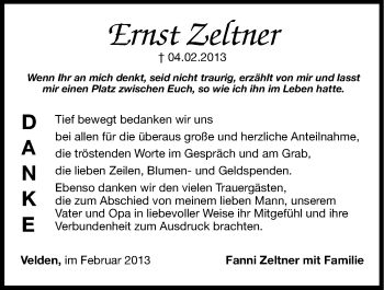 Traueranzeige von Ernst Zeltner von Hersbrucker Zeitung