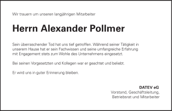 Traueranzeige von Alexander Pollmer von Hersbrucker Zeitung