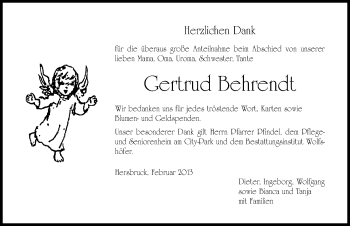 Traueranzeige von Gertrud Behrendt von Hersbrucker Zeitung
