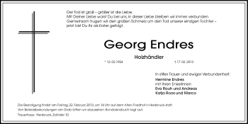 Traueranzeige von Georg Endres von Hersbrucker Zeitung