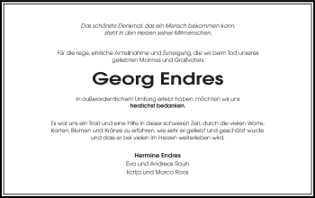 Traueranzeige von Georg Endres von Hersbrucker Zeitung