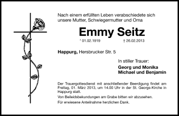 Traueranzeige von Emmy Seitz von Hersbrucker Zeitung