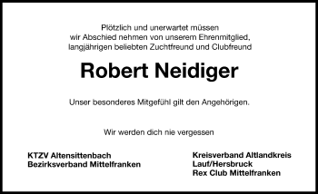 Traueranzeige von Robert Neidiger von Hersbrucker Zeitung