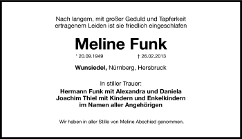 Traueranzeige von Meline Funk von Hersbrucker Zeitung