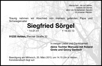 Traueranzeige von Siegfried Sörgel von Hersbrucker Zeitung