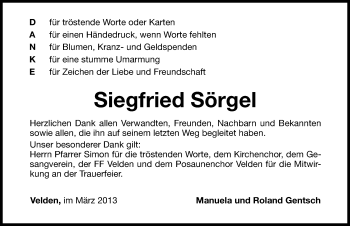 Traueranzeige von Siegfried Sörgel von Hersbrucker Zeitung