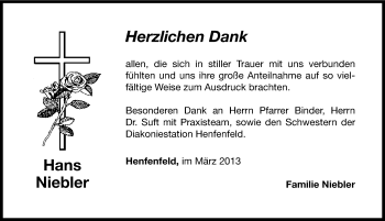 Traueranzeige von Hans Niebler von Hersbrucker Zeitung
