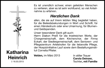 Traueranzeige von Katharina Heinrich von Hersbrucker Zeitung